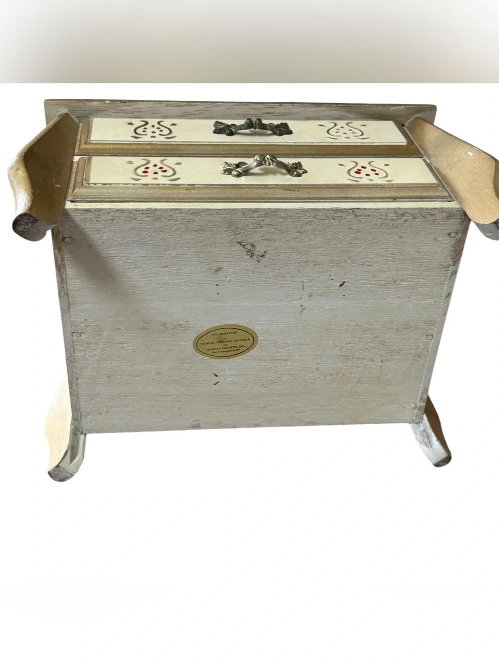 Vintage HOLIDAY IMPORTS, INC. San Francisco Wooden Florentine Jewelry Box